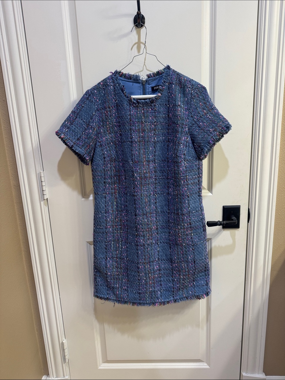 Steve Madden Blue Tweed Short Sleeve Shift Dress